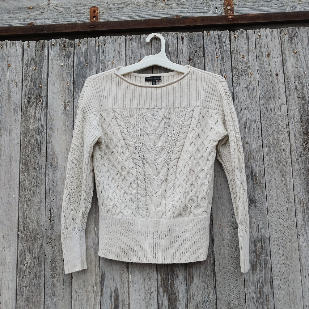 Banana Republic Womens Size XS Cotton Cable‎ Knit Sweater Cream